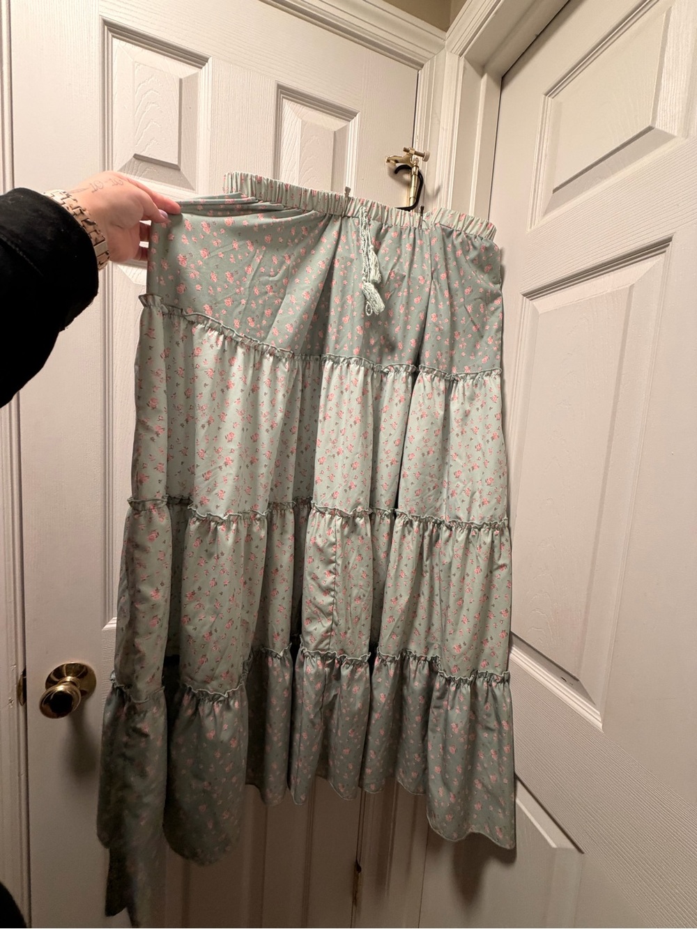 SHEIN Mint Tiered Maxi Skirt with Pink Floral